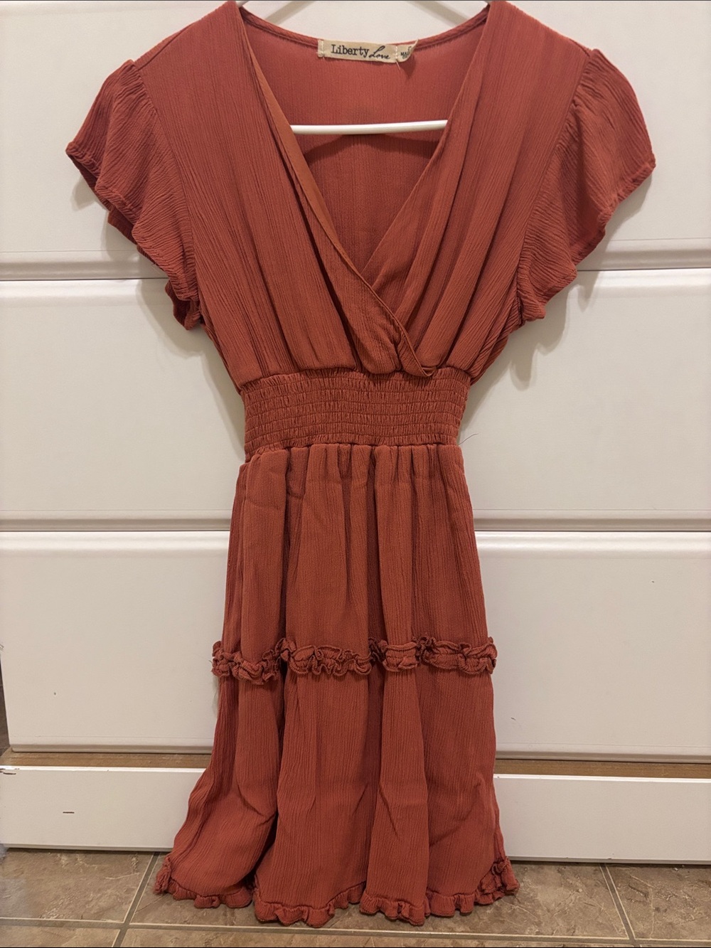 Liberty Love Rust Red Ruffle-Tier Dress
